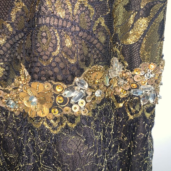 Marchesa Notte Metallic dropwaist lace gold black mini short dress 6 - Picture 5 of 5